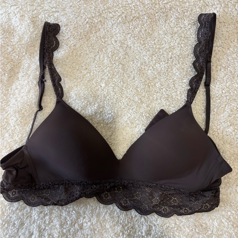 Aerie Chocolate Lace Trim Bra